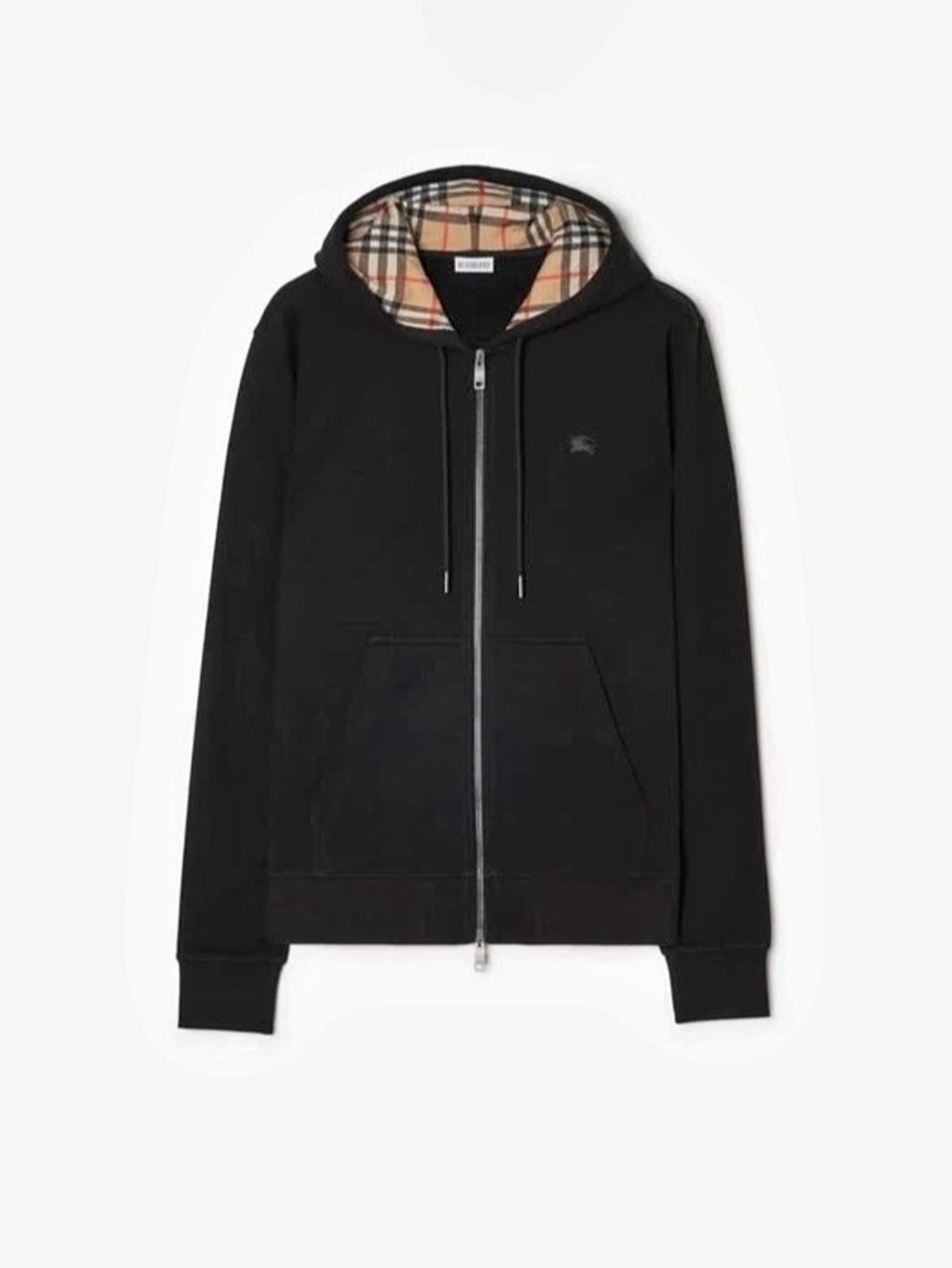 Burberry Check Hood Cotton Zip Hoodie Black & Beige